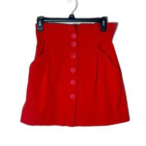 Zara Skirt Womens Small Red Button Front Ruffle Casual Short Stretch EUC